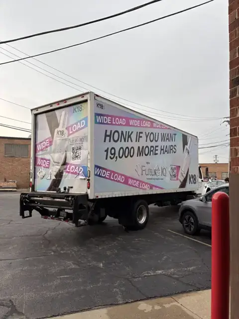 Box truck wrap for K18: bold type-driven box wrap, side. Installed by Sheridan Print in the Chicago area.