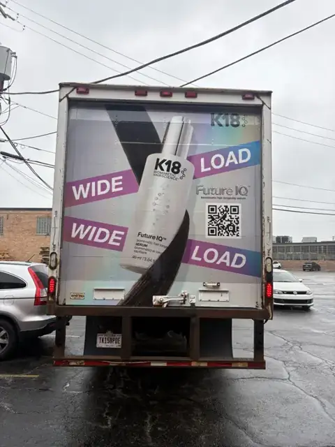 Box truck wrap for K18: rear door graphics on the k18 truck. Installed by Sheridan Print in the Chicago area.