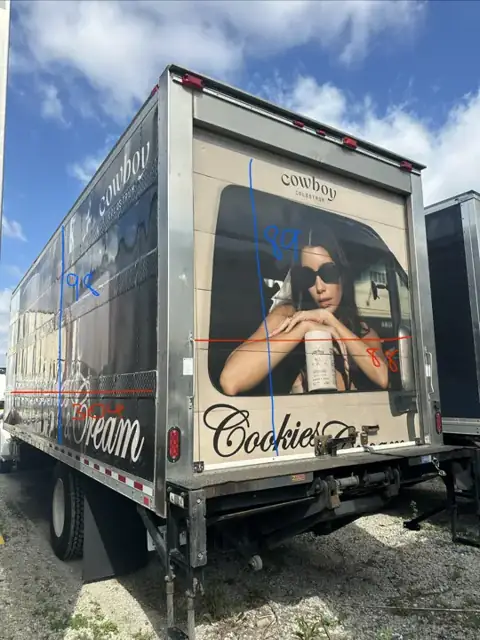 Box truck wrap for Cookies & Cream: rear doors, cookies & cream campaign. Installed by Sheridan Print in the Chicago area.