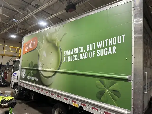 Trailer wrap for Shamrock campaign: full-color trailer wrap for a seasonal campaign. Installed by Sheridan Print in the Chicago area.