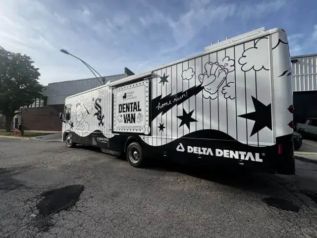 Trailer wrap for Delta Dental: mobile dental van wrap. Installed by Sheridan Print in the Chicago area.