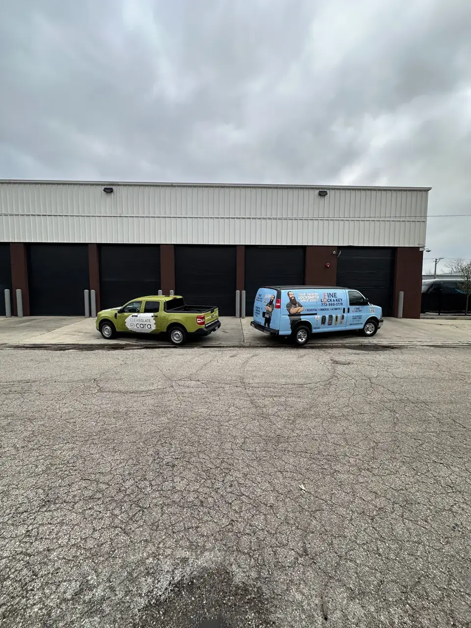 Car wraps for Clean Slate by Cara: two-vehicle branded set, overhead view. Installed by Sheridan Print in the Chicago area.
