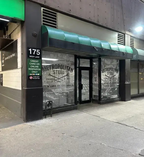 Window graphics for Metropolitan Steel: storefront window graphics on west lake street. Installed by Sheridan Print in the Chicago area.